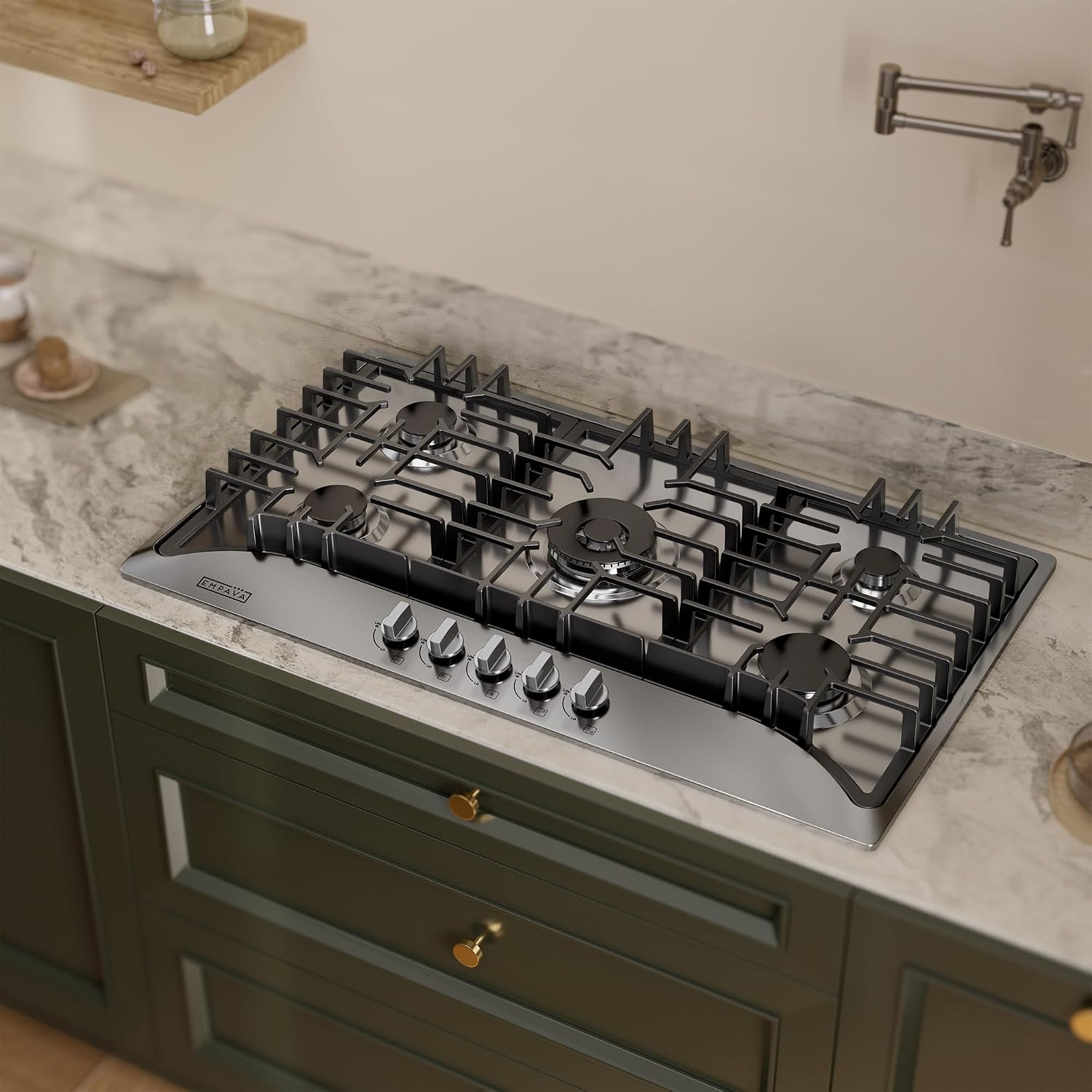 Empava 36 Inch Built-in Gas Cooktop with 5 Sealed SABAF Burners, Stainless Steel Surface, LPG/NG Convertible, Auto Electric Pulse Ignition, Flame Failure Protection