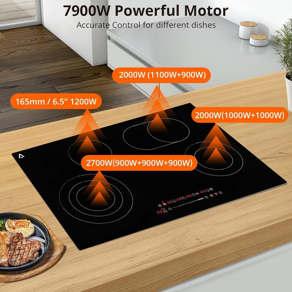 GarveeTech Burner Electric Cooktop - 35.4 in 8800W/240V, Ceramic Glass Radiant Electric Stovetop Built-In Stove Top, Ceramic Glass Radiant Stovetop, Timer, Kid Safety Lock, BLACK