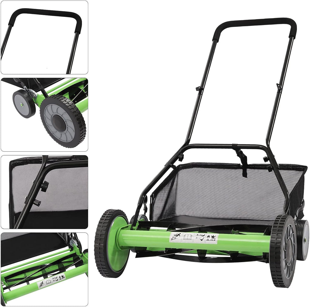 Manual Lawn Mower 20in Home Reel Mower, Cylinder Lawnmower, Push Reel Lawn Mower Adjustable Mowing Height for Lawn Mowing in Villas, Parks, Gardens