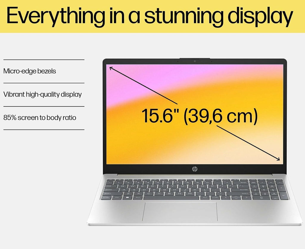 HP 15.6' FHD Laptop 2026 Notebook for Students & Remote Work, Intel N100, 32GB RAM, 1TB SSD, Lightweight, Long Battery Life, Wi-Fi 6, Office 365, Win 11 Home, Moonlight Silver, Type-C RJ45