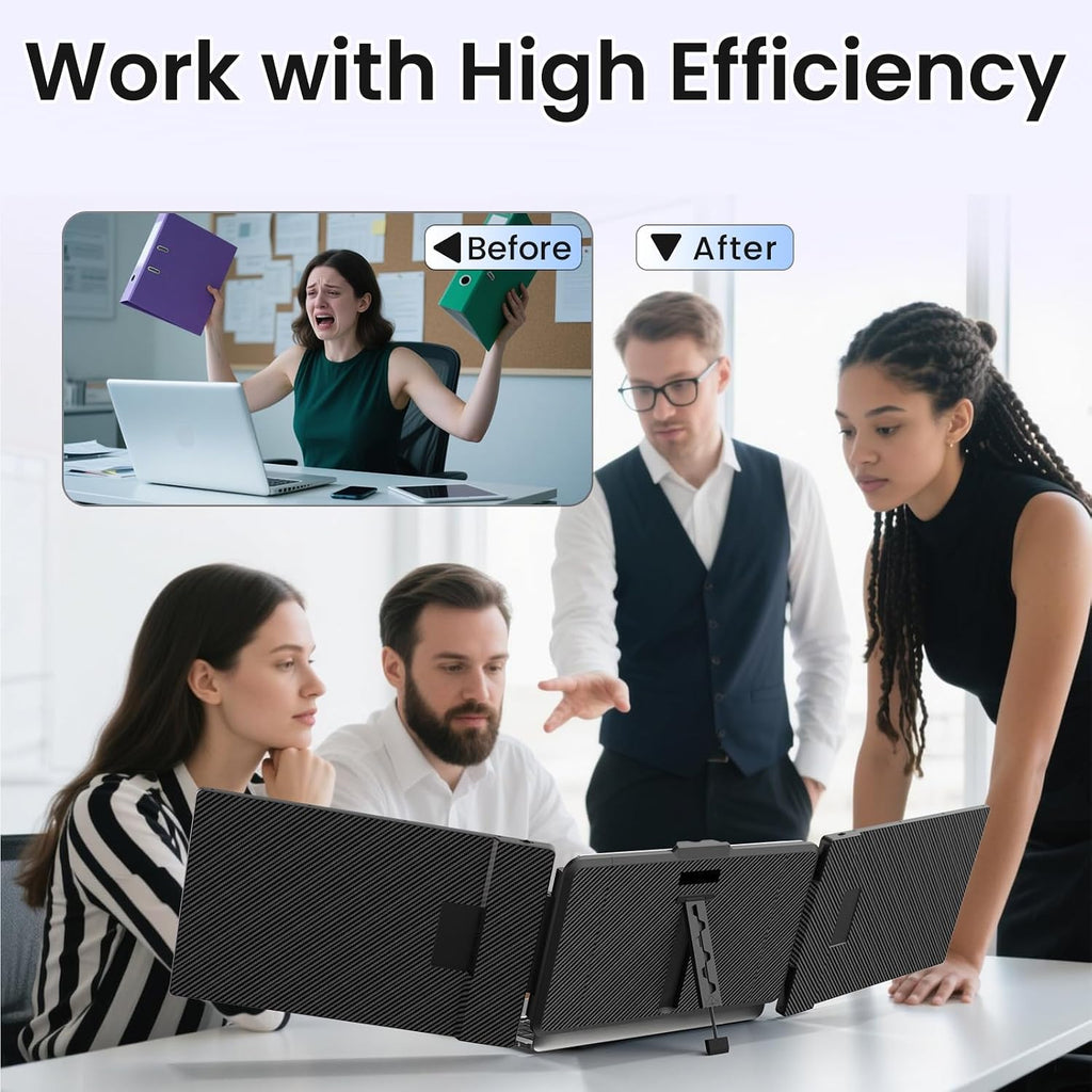 BOSII Laptop Screen Extender Monitor - 14 Inch Triple IPS FHD 1080P HDMI/USB-A/Type-C Extended Portable Monitor for Laptops (Maximum Length: 15.74') Compatible with Windows Mac Travel Work
