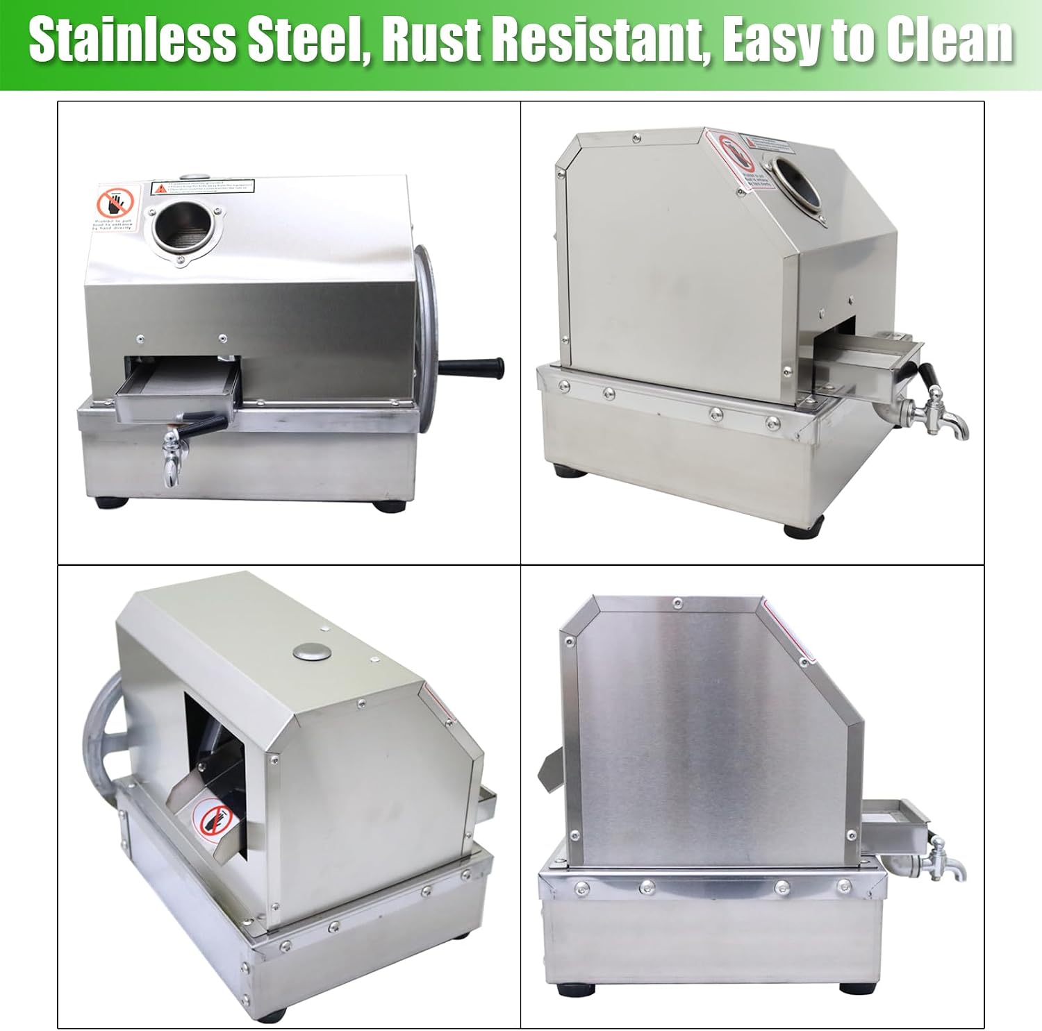 Manual Sugarcane Juicer - Stainless Steel 3-Roller Commercial Juice Extractor, 2.4in Inlet, 330lbs/h Output, Sugar Cane Press Machine, Sugarcane Juice Squeezer for Home and Business