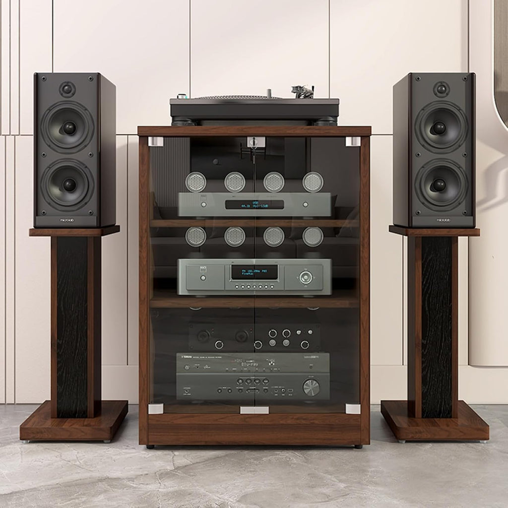 Stereo Component Cabinet,Stereo Cabinet,Audio Cabinet,Audio Rack Cabinet,av Media Stand,Audio Rack,Record Player Console Cabinet,av Cabinet,Media Cabinet,Corner Media Cabinet(Walnut,3-Layer)