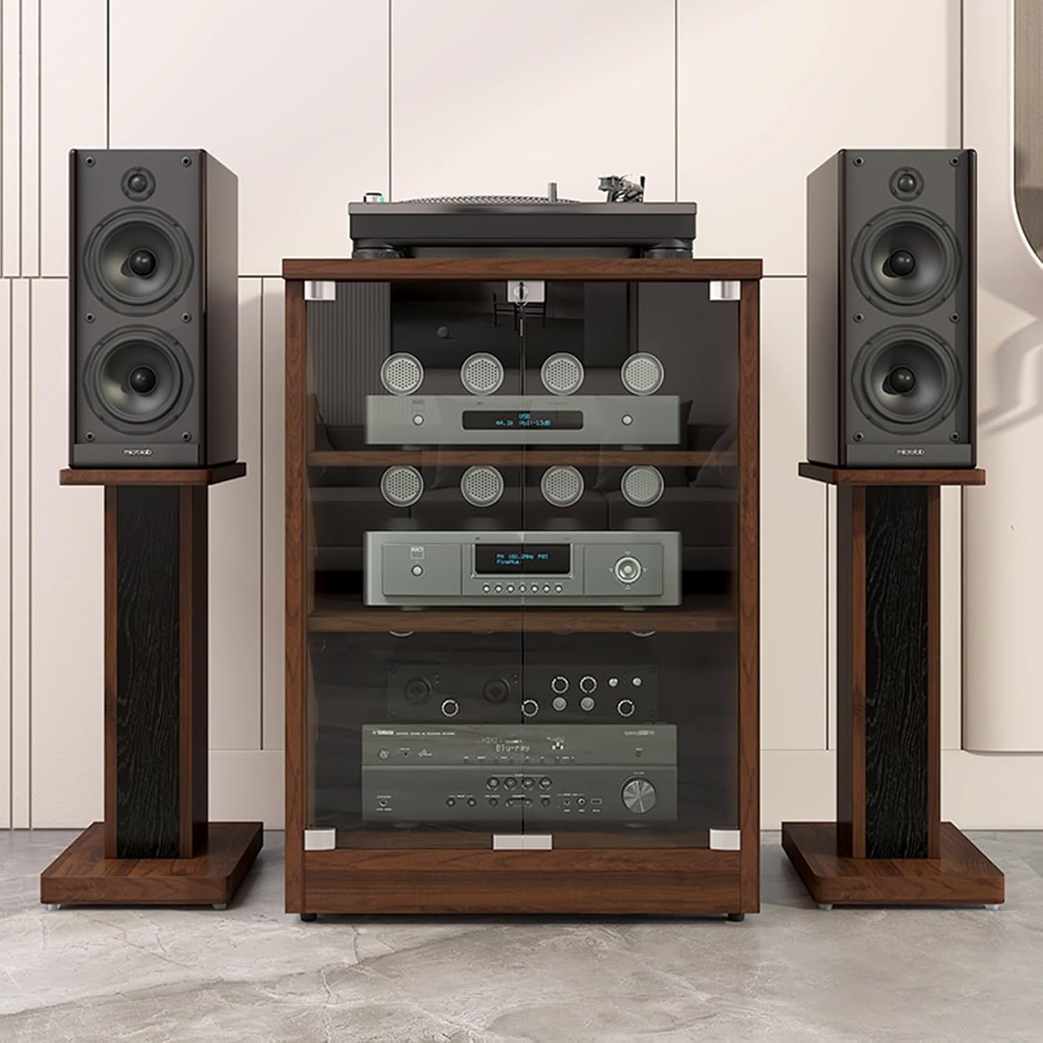 3-Layer Black AV Rack, Audio Cabinet, Media Console, Living Room, 68' x 64' x 27'