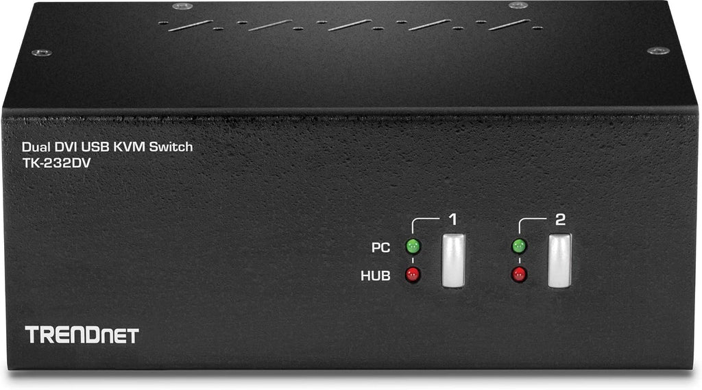 TRENDnet 2-Port Dual Monitor DVI KVM Switch with Audio, 2-Port USB 2.0 Hub, Digital Resolutions up to 1920 x 1200, Analog Resolutions up to 2048 x 1536, TK-232DV