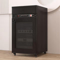 Media Stand Corner Shelf, Solid Wood AV Media Storage Cabinet with Wheels, Floor-Standing Audio Rack with Drawer, 4 Tiers for Stereo Equipment