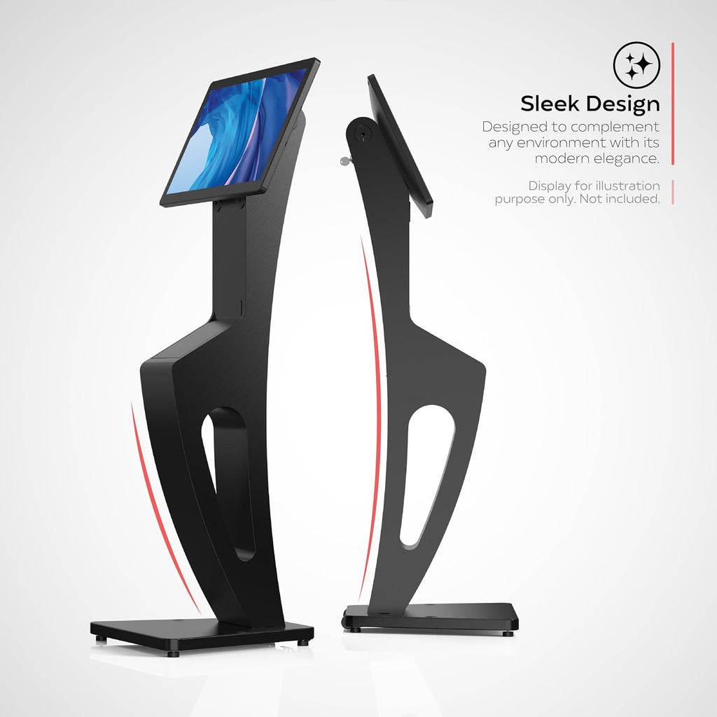 CTA Sleek Floor Stand Kiosk for Monitors – Floor Stand with Printer Slot 15' to 32' up to 60lbs - for Check-in & POS Stations & More - Black (ADD-LDSLEEK)