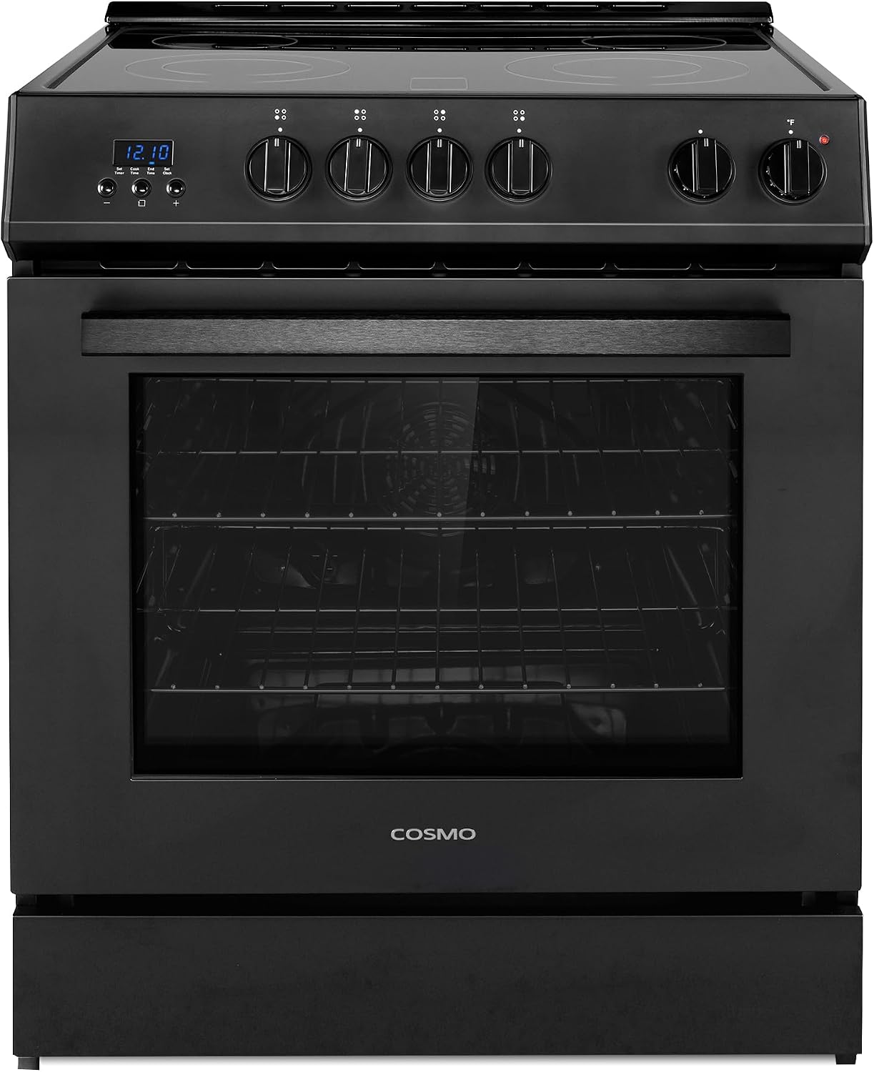 COSMO COS-ERD304K-BK 30 in. Stellar Collection 4.9 cu. ft. Electric Range with 4 Burner Glass Cooktop and Convection Oven in Matte Black