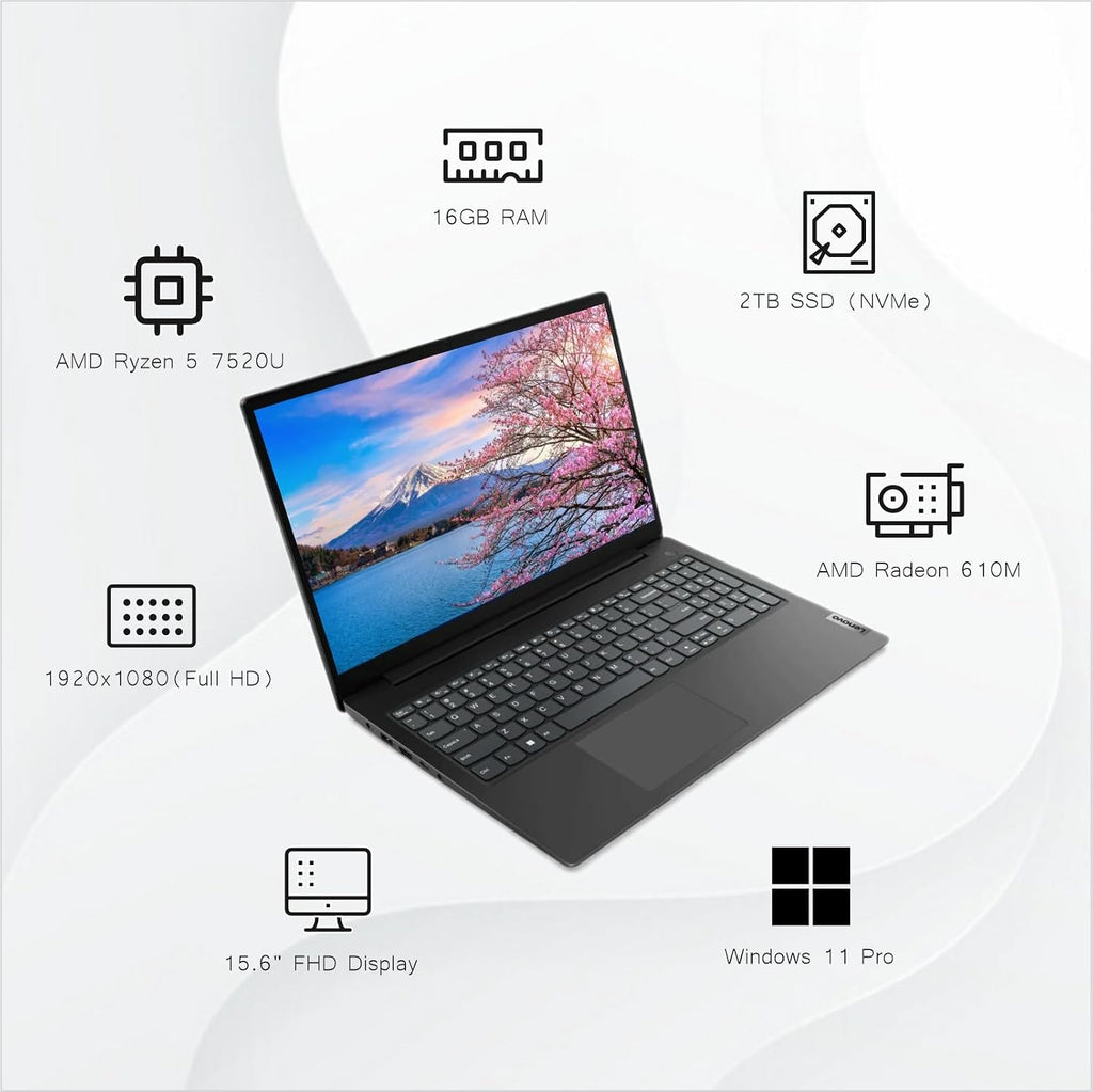 Lenovo V15 Business Laptop | Multi-cores AMD Ryzen 5 7000 Series (Beats i7-1165G7) | 15.6' FHD Anti-Glare(1920 x 1080) | 16GB RAM | 2TB SSD | Long Battery Life | Military Durability | Win 11 Pro