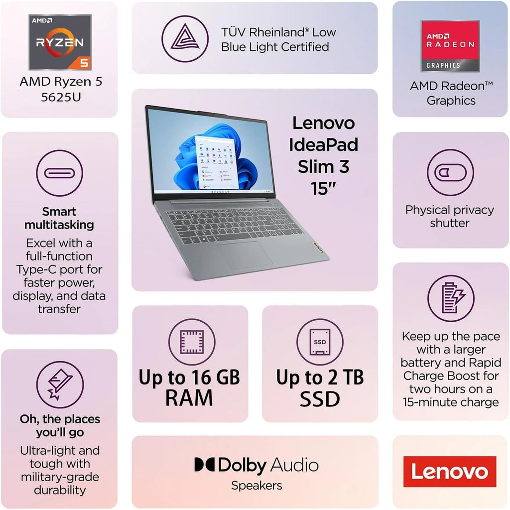 Lenovo 2026 New Generation V15 Business and Student Laptop | Intel Powerful CPU | 8GB RAM | 256GB SSD | 15.6' FHD Display | Wi-Fi 6 | Ultra Quiet Design | Long Battery Life | Windows 11 Pro