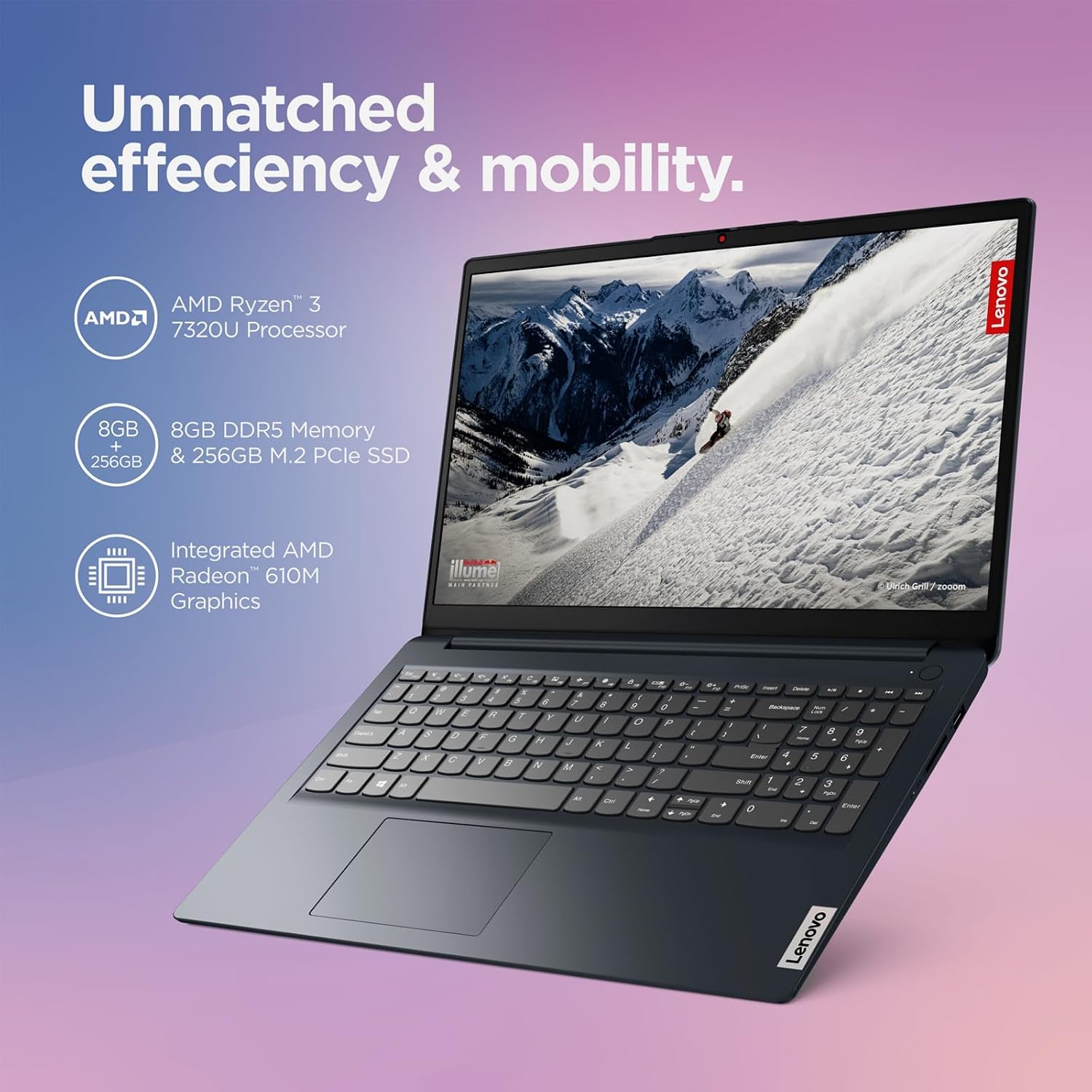 Lenovo IdeaPad 81UT - 15.6' FHD Laptop - AMD Ryzen 3 7320U - 8GB LPDDR5 Memory - 256GB SSD - HDMI - Wi-Fi 6 - Abyss Blue - Windows 11 - TWE Mousepad