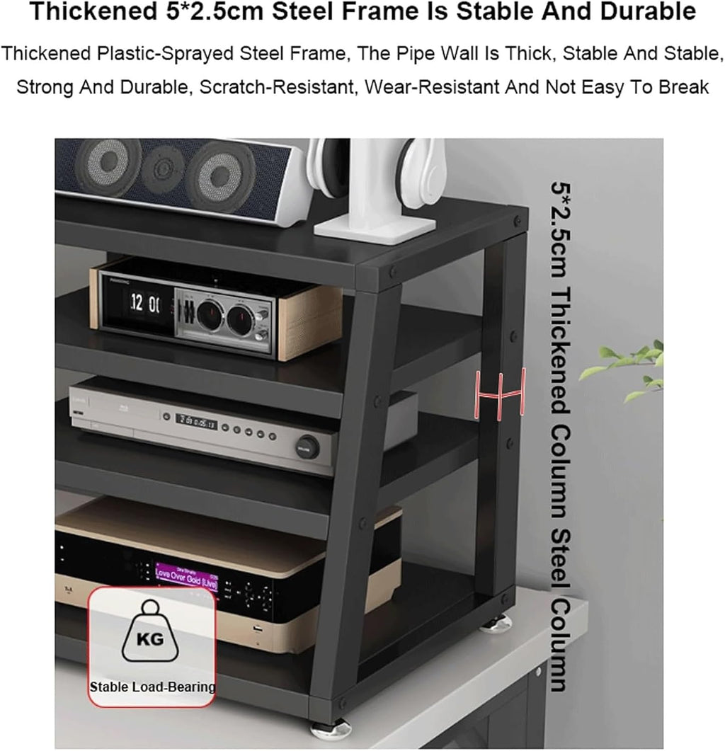 Audio Rack 2/3/4 Tier Stereo Rack Audio Equipment Rack Wooden Audio Rack Cabinet Open Trapezoidal HiFi Rack Strong Stereo Shelf(Nero,40x35x23cm)