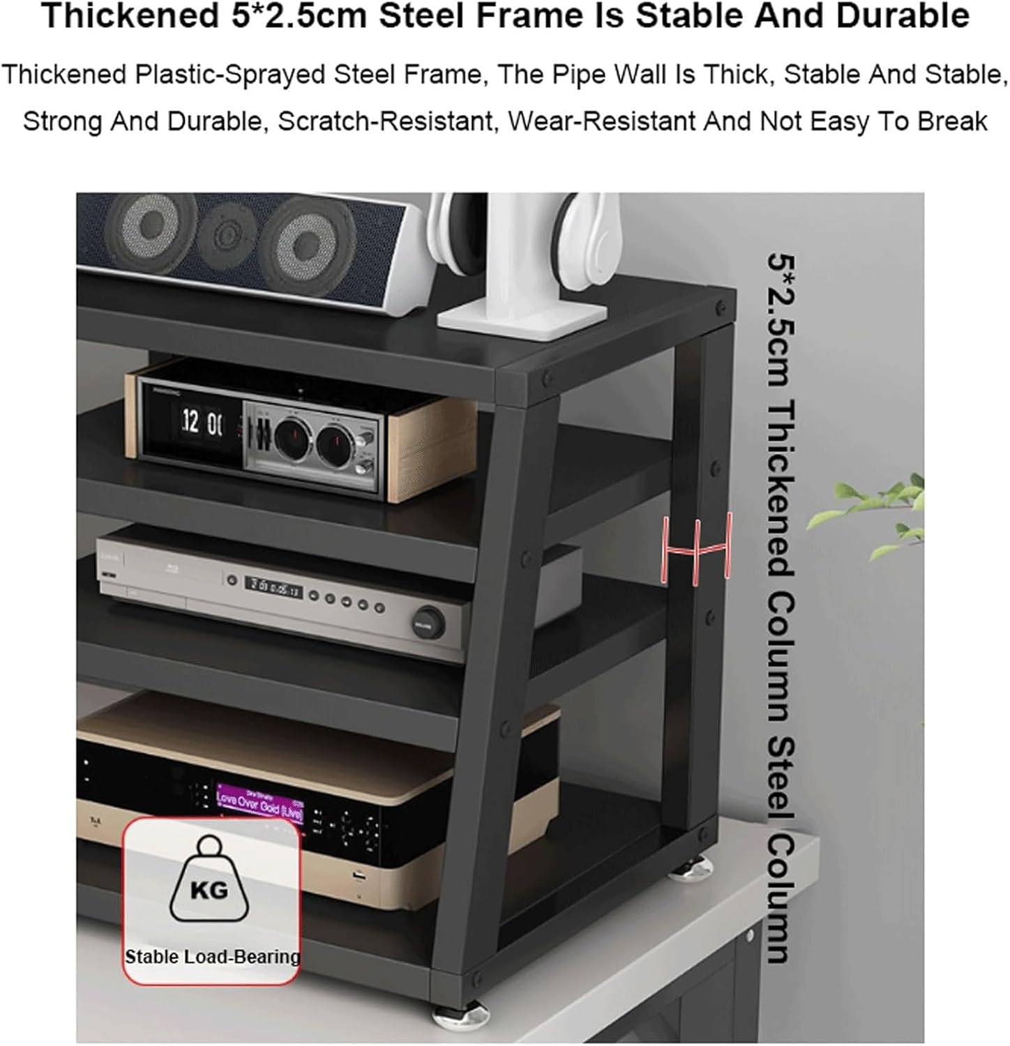 Audio Rack 2/3/4 Tier Stereo Rack Audio Equipment Rack Wooden Audio Rack Cabinet Open Trapezoidal HiFi Rack Strong Stereo Shelf(Nero,40x35x23cm)