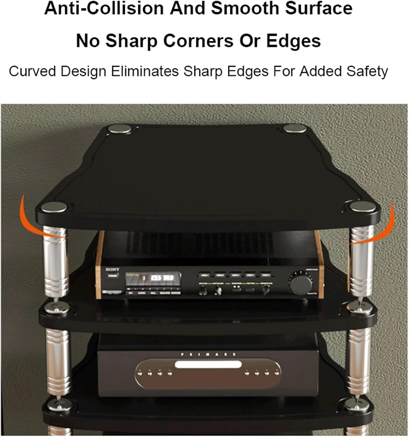 Audio Rack Stainless Steel Stereo Rack Audio Equipment Rack Audio Stereo Shelf Wooden Open with Shock-Absorbing Feet HiFi Rack(Nero,2 Tier)
