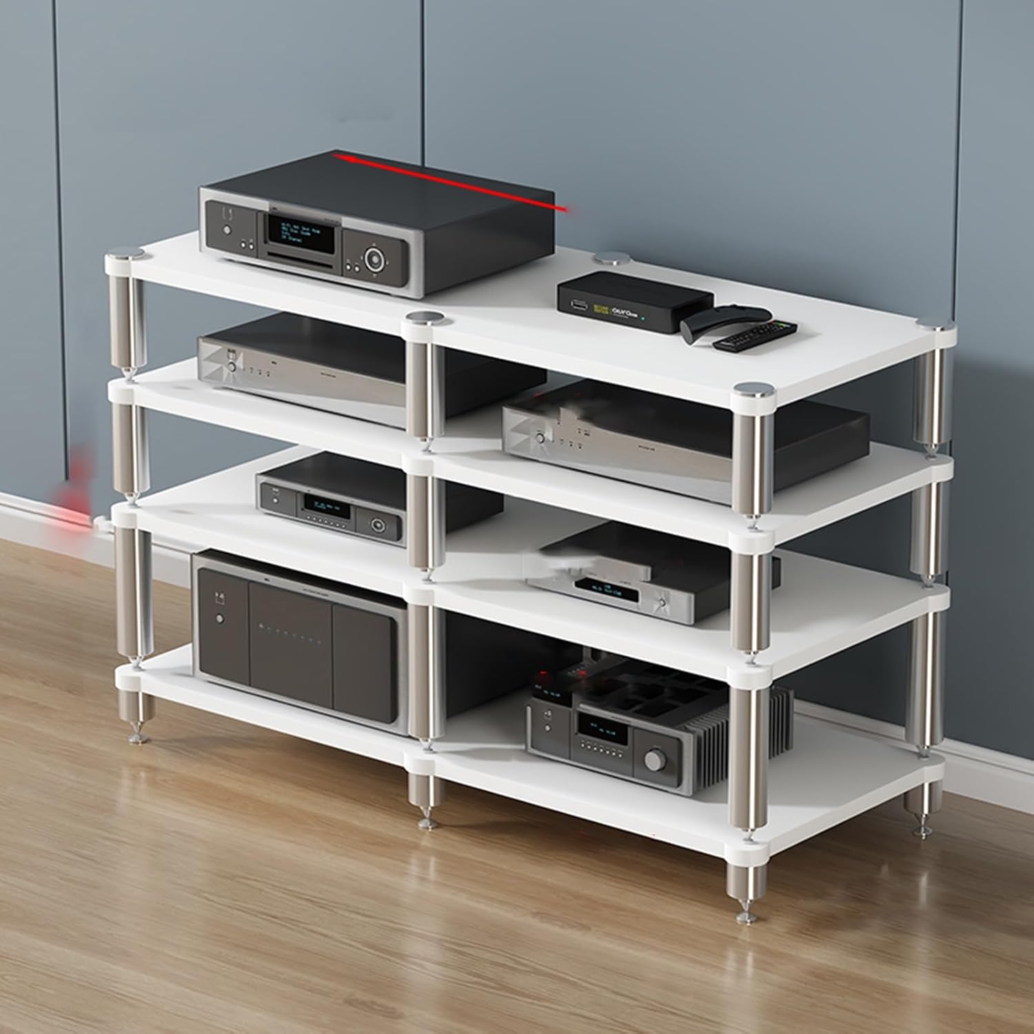 Stereo Rack,Media Storage Cabinet,2/3/4-Tier AV Media Stand Corner Shelf,Audio Rack Tower,Movable Audio Rack Tower Player Stand,Storage for Entertainment Stereo Component,Video Game Console Stand(Ligh
