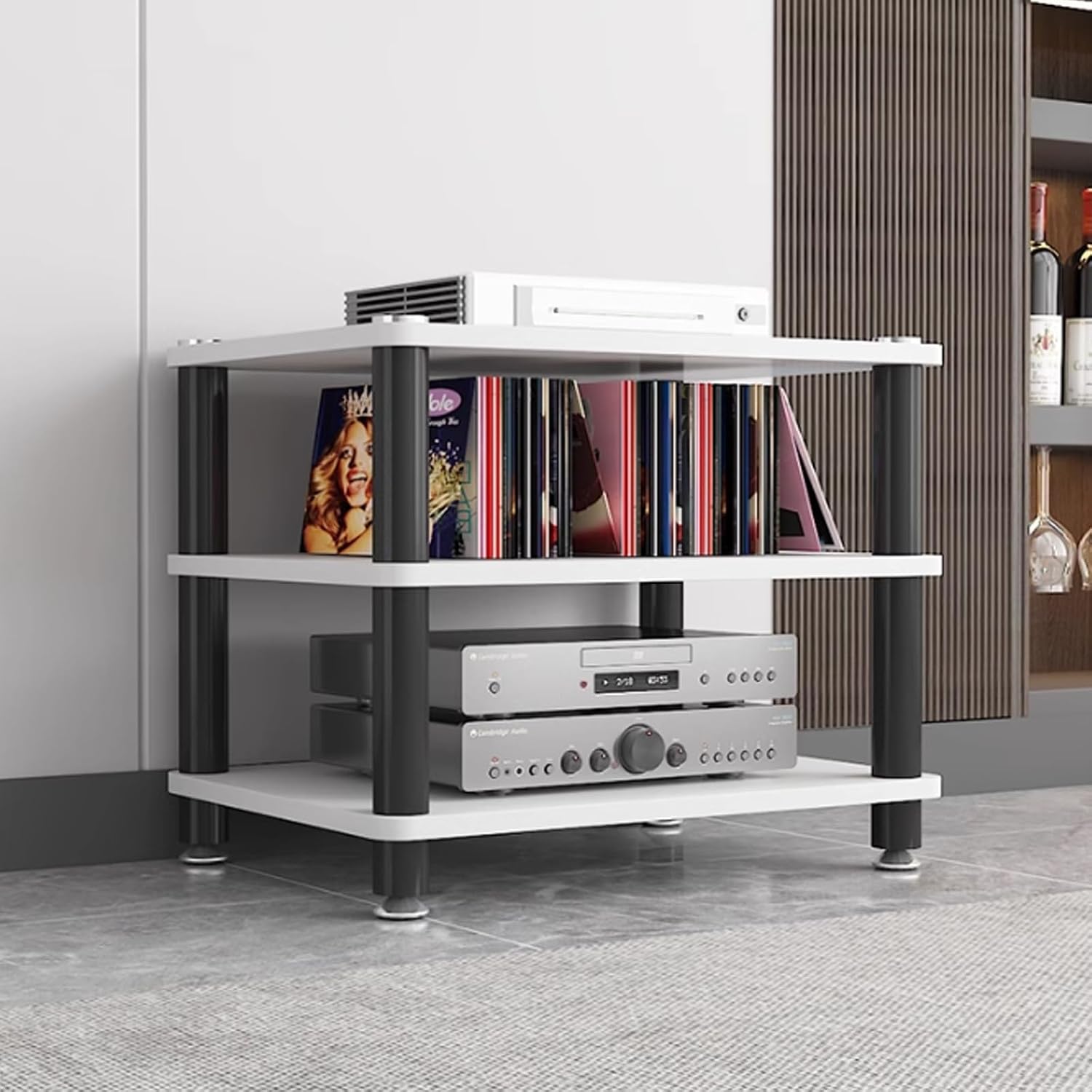 2/3/4 Tier Av Audio Rack Stereo Stand Audio Video Media Stand Record Player Stand CD Record Player Stereo Receiver AV Equipment Cabinet Display Rack Storage for Entertainment Stereo Component