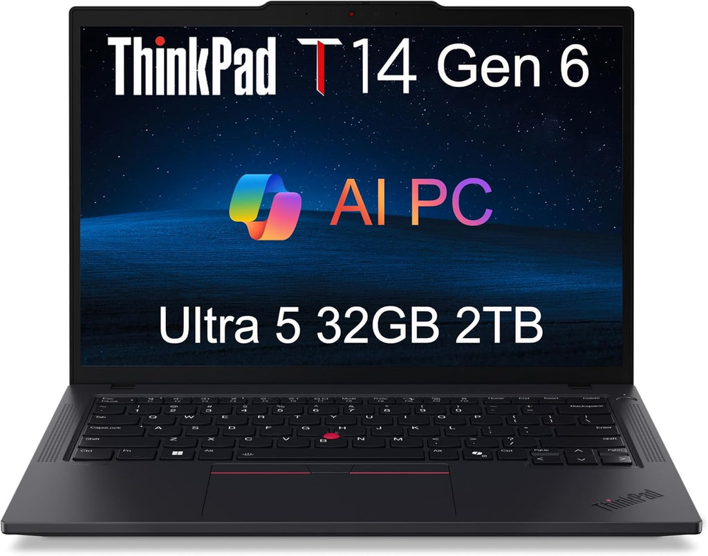 Lenovo ThinkPad T14 Gen 6 Business Laptop (14' FHD+, Intel 12-Core Ultra 5 225U (> Ultra 7 155U), 32GB DDR5 RAM, 2TB SSD), Backlit, Fingerprint Reader, 5MP Webcam, Thunderbolt 4, Win 11 Pro, AI PC