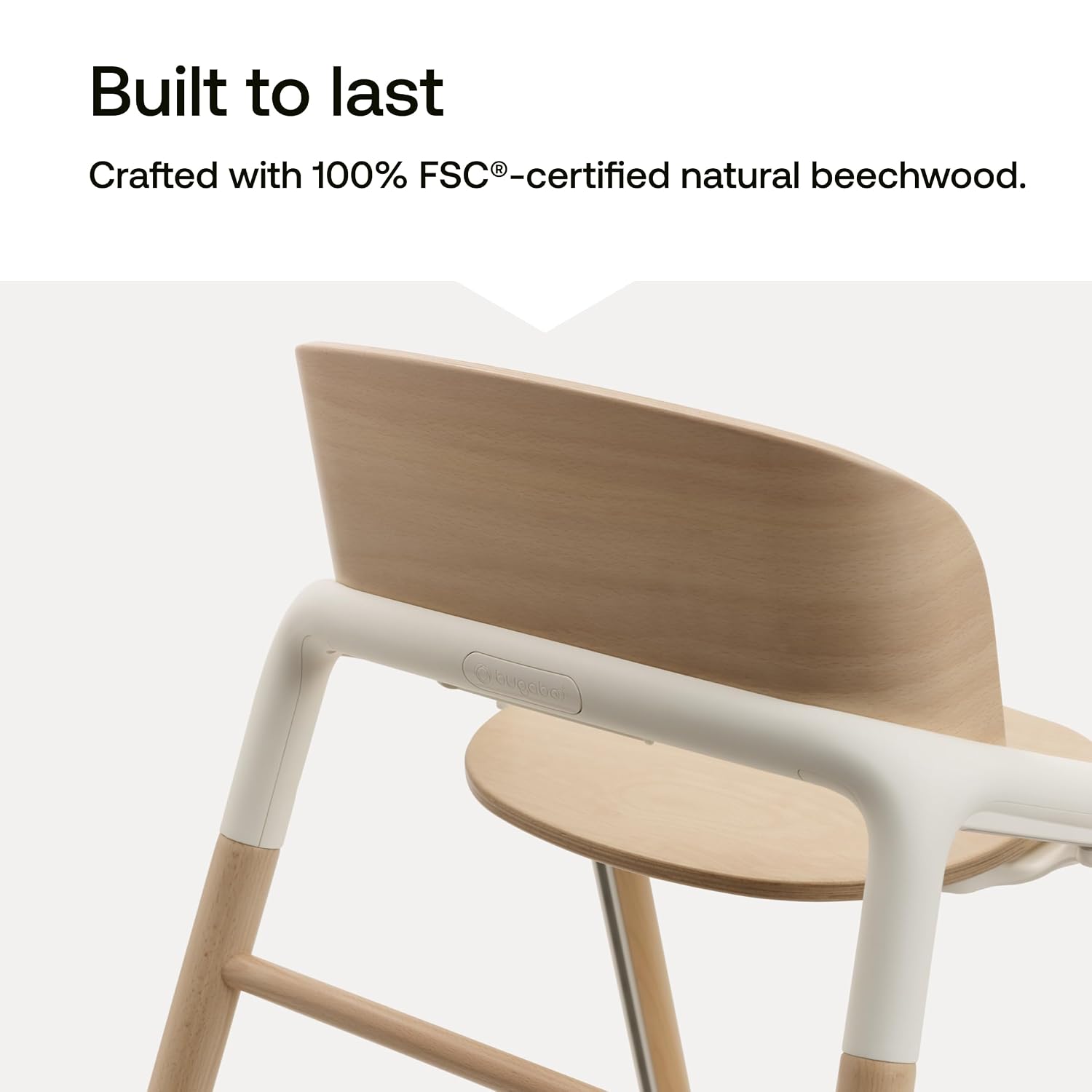 Bugaboo Giraffe Wooden Baby High Chair – Adjustable in 1 Second, Ergonomic & Easy Clean Highchair – Suitable from Birth with Newborn Set (Sold Separately) – FSC Beechwood & Bioplastic Design - White