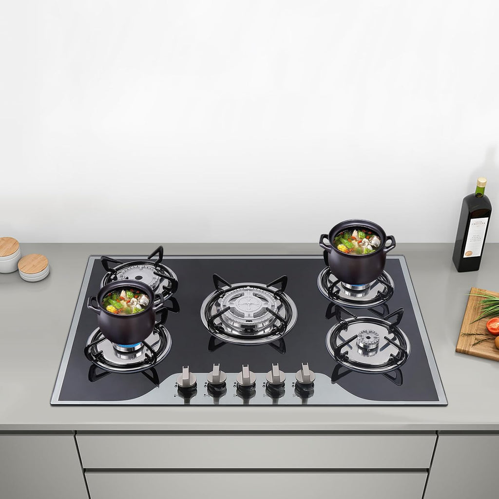 Propane Gas Cooktop with 5 Burners, 30 Inch Built-In Gas Cooktop Lpg/Ng Gas Stove Top for Kitchen - 8 Mm Tempered Glass, Pulse Ignition Type