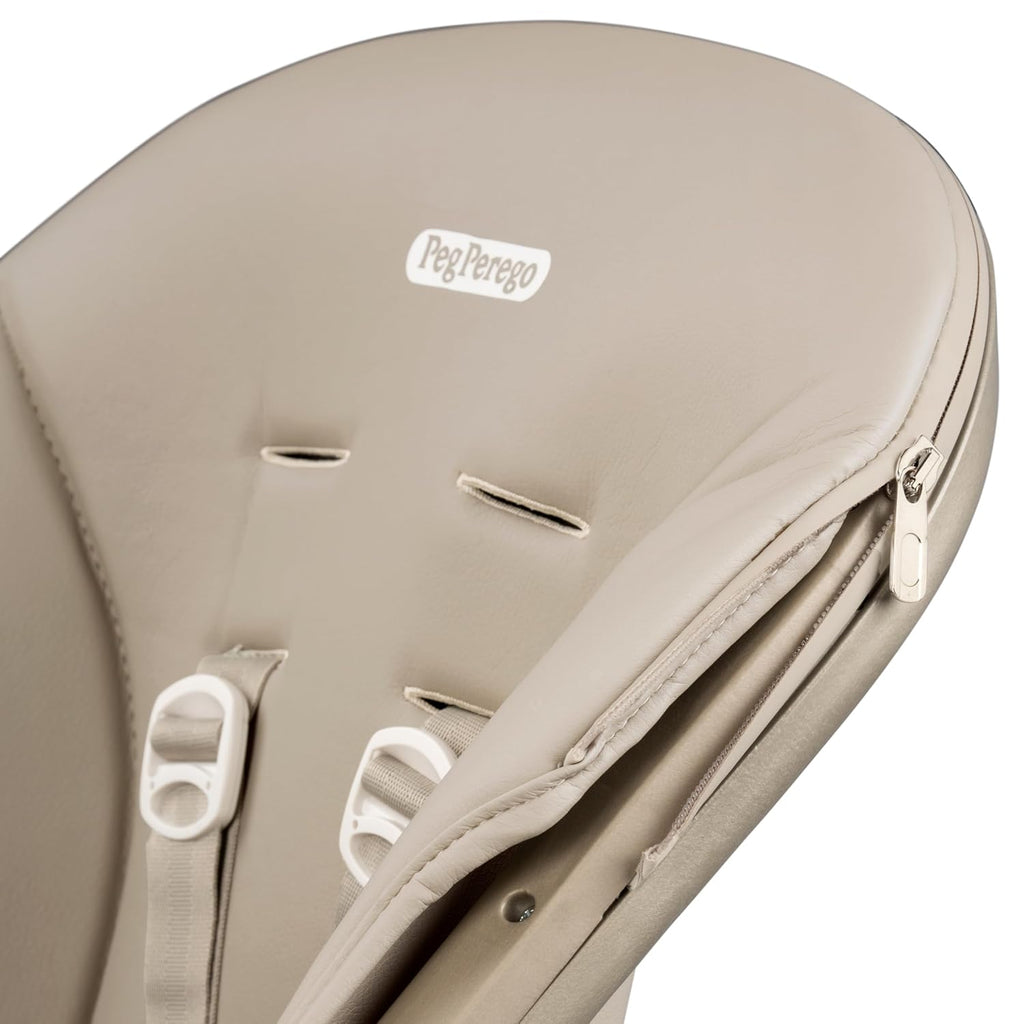 Peg Perego Living, Grow with Baby Folding High Chair & Recliner, Height Adjustable, Quick Clean & Easy Push Wheels for Babies & Toddlers, Made in Italy, Space Sand