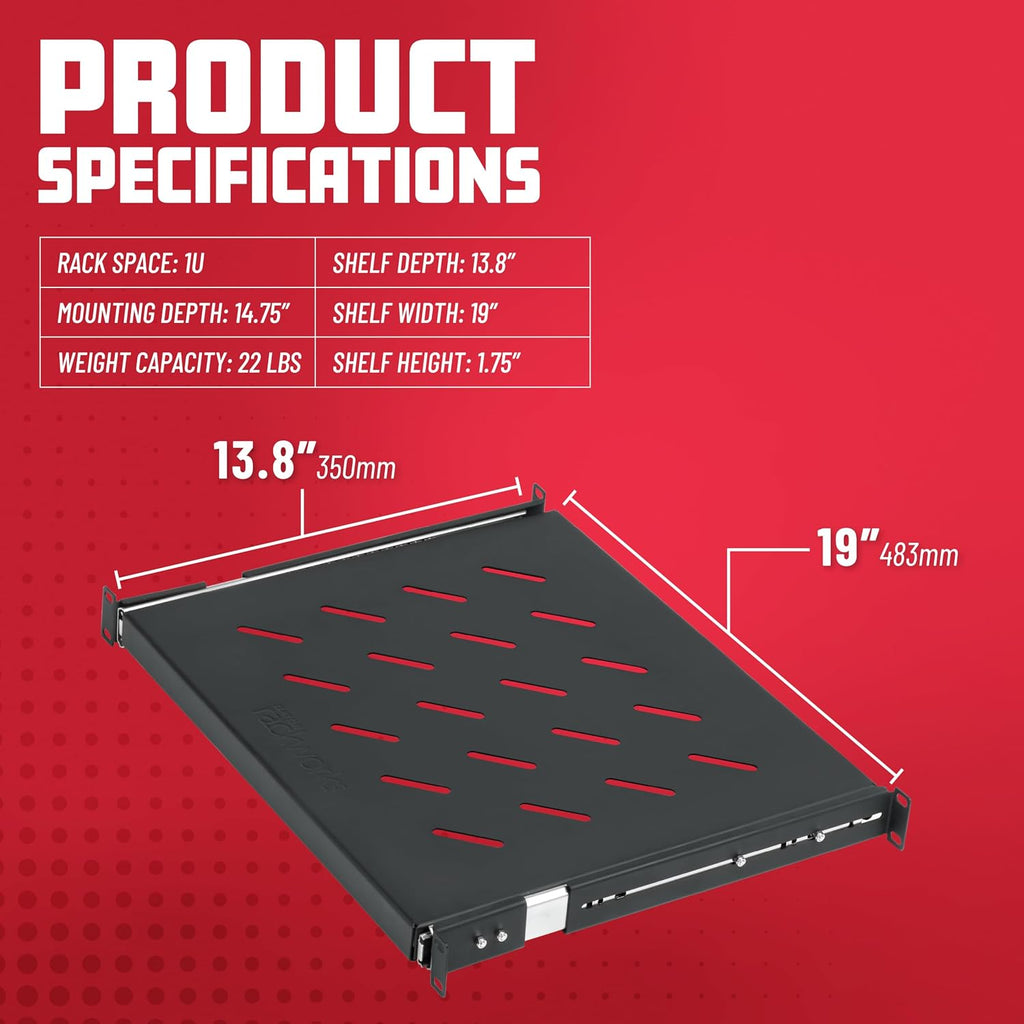 Gator Rackworks Universal Rack Mounting 1U Sliding Shelf with 13.8' Depth, (GRW-SHELF1SLD)