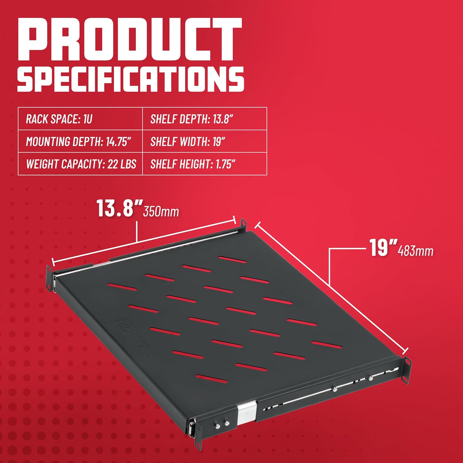 Gator Rackworks Universal Rack Mounting 1U Sliding Shelf with 13.8' Depth, (GRW-SHELF1SLD)