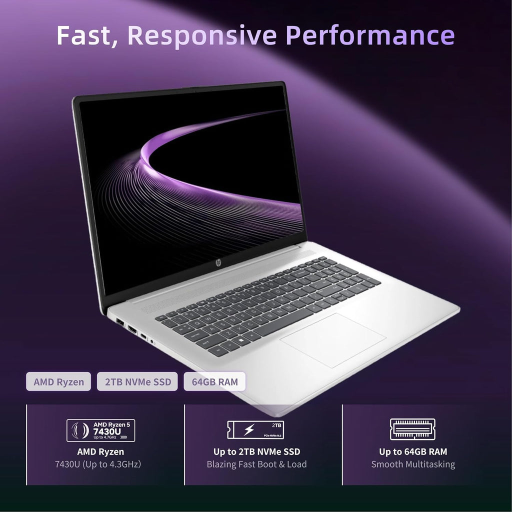 HP Flagship 17 Business Laptop Computer - Windows 11 Pro, 17.3' Full HD Anti-Glare IPS Display, AMD Ryzen 5 7430U, 16GB RAM + 512GB SSD, Webcam, Wi-Fi 6, USB A/C, HDMI, with Redragon Accessories