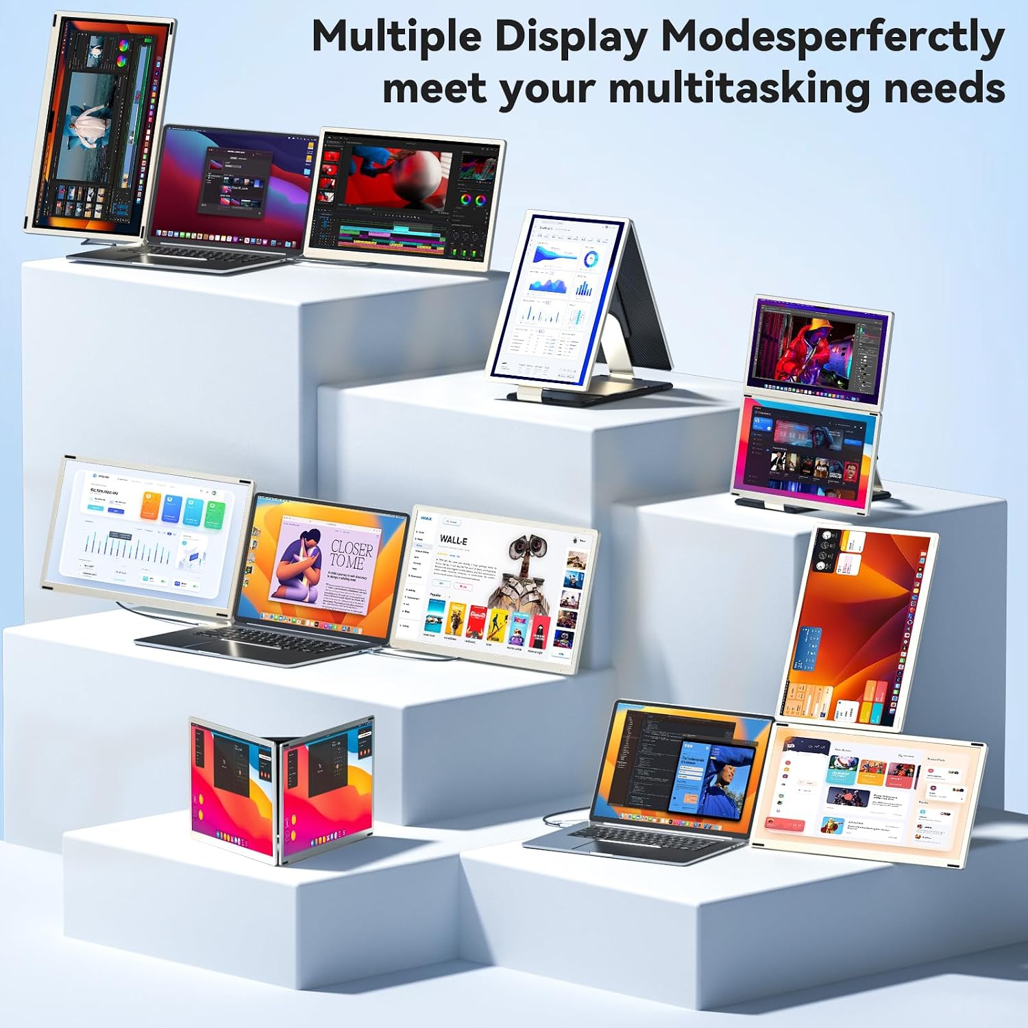 Laptop Screen Extender,15.6' Portable Monitor, FHD 1080P Ultra-Slim Travel Monitor with Speakers, Triple Display Extension, Compatible with 13-17.3' Laptops