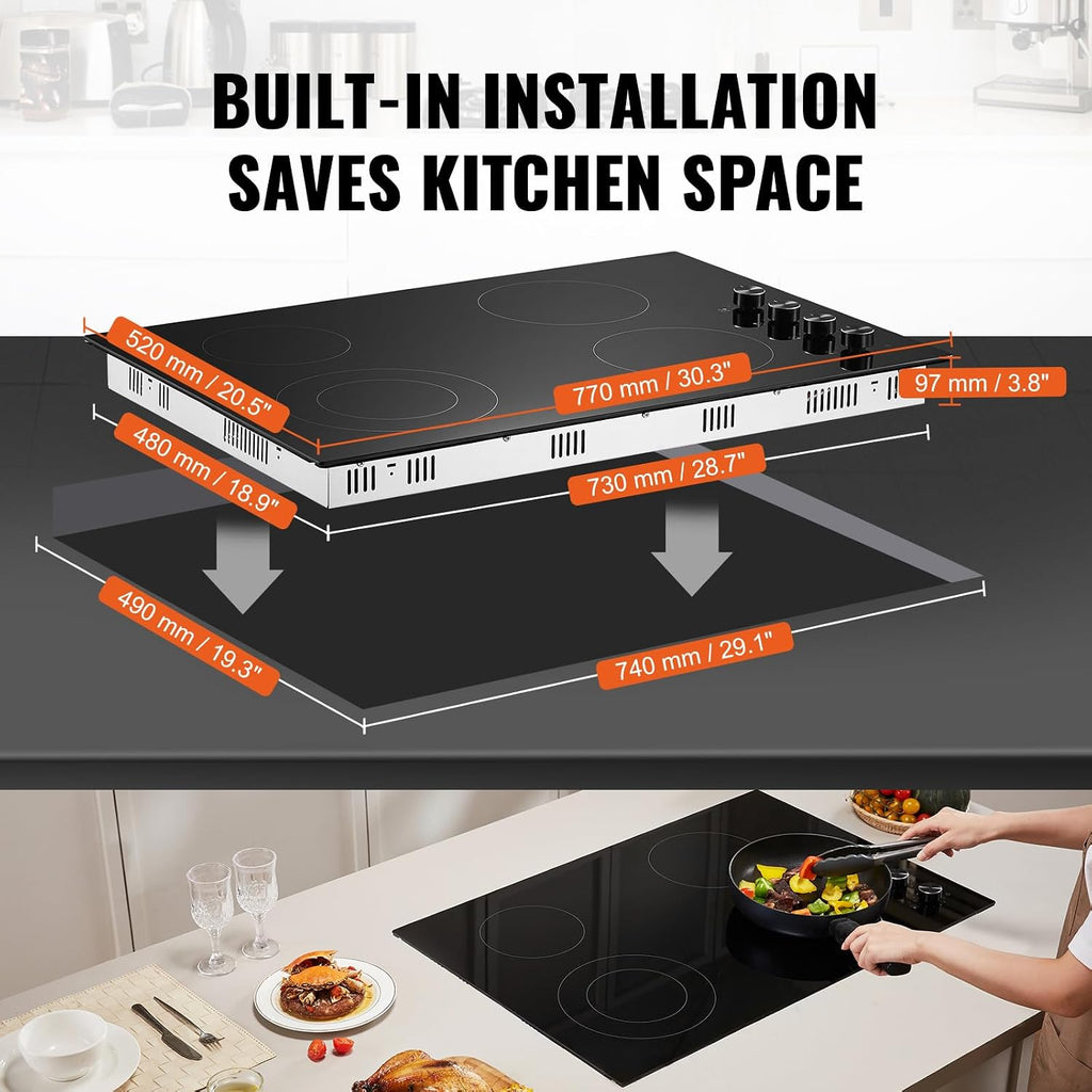 Happybuy 30 - Inch Electric Cooktop: A 7200W Marvel for Your Kitchen! This built - in stove top comes with 4 burners, a sleek glass panel, and user - friendly knob controls