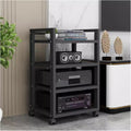 Audio Component Rack Media Stereo Stand Equipment Shelf 3 4 5 Tier, Free Standing Heavy Duty Media Storage Stands on Wheels, Commercial Home（Black-#1-4 layer）