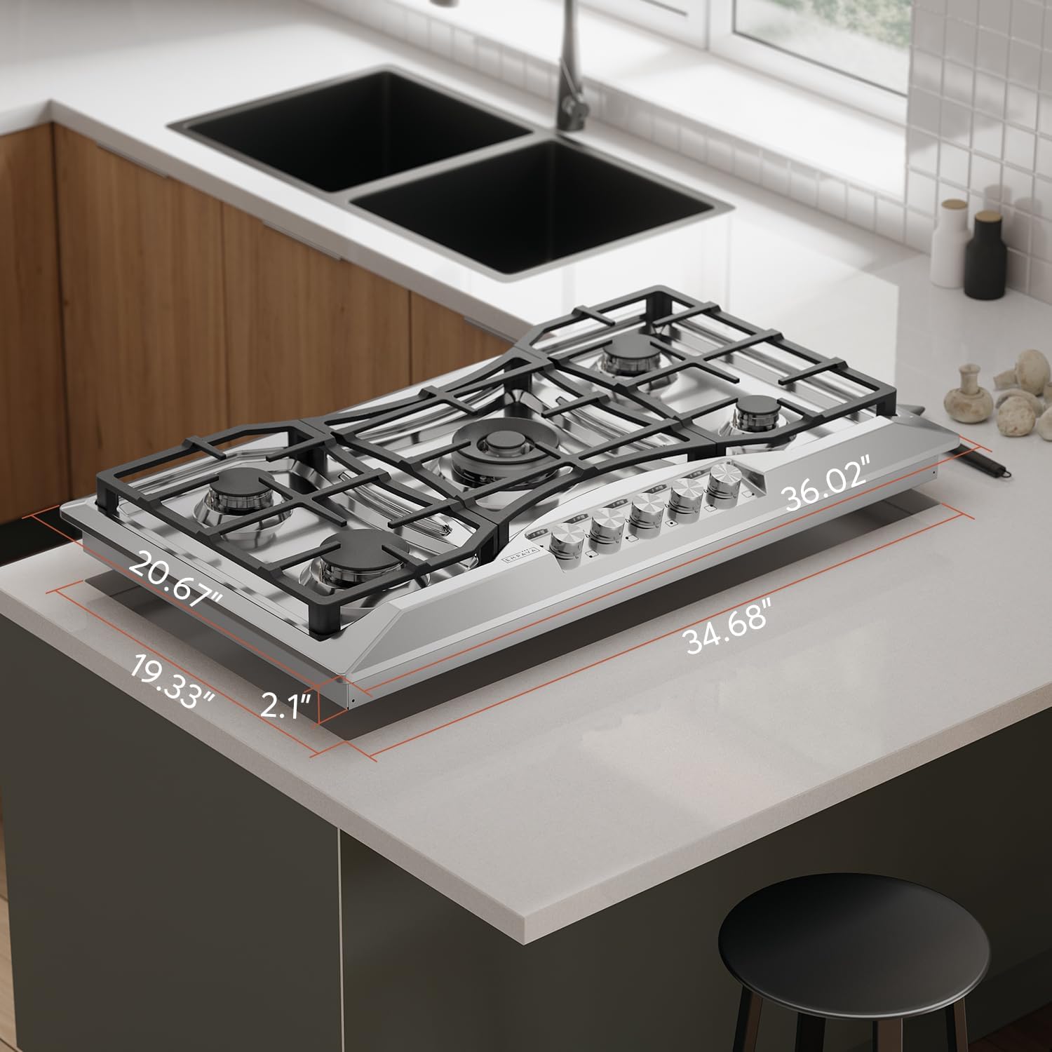 Empava 36 Gas Cooktop with 5 Italy Sabaf Sealed Burners NG/LPG Convertible in Stainless Steel Model 2020, 30 inches