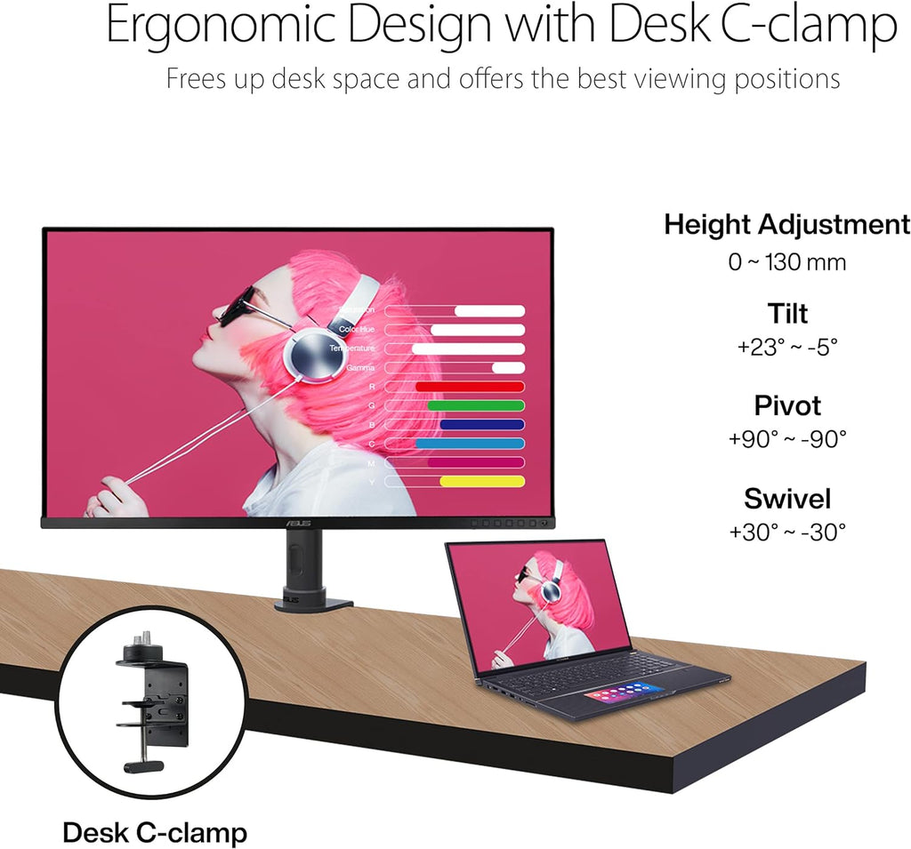 ASUS ProArt Display 32' 4K HDR Monitor (PA329CV) - UHD (3840 x 2160), IPS, 100% sRGB/Rec.709, ΔE < 2, Calman Verified, USB-C Power Delivery, DisplayPort, HDMI, USB 3.1 Hub, C-clamp, Height Adjustable