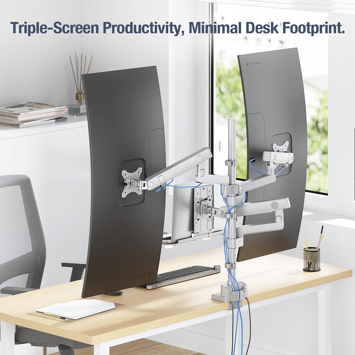AVLT Laptop & Dual 40 Inch Stacking Monitor Arm Pole Top Mount with USB-C, A Ports - Gray, Supports 26.4 lbs (12kg), Ultrawide Screen Fit, VESA Compatible, Multi-Screens, Ergonomic Workspace Upgrade