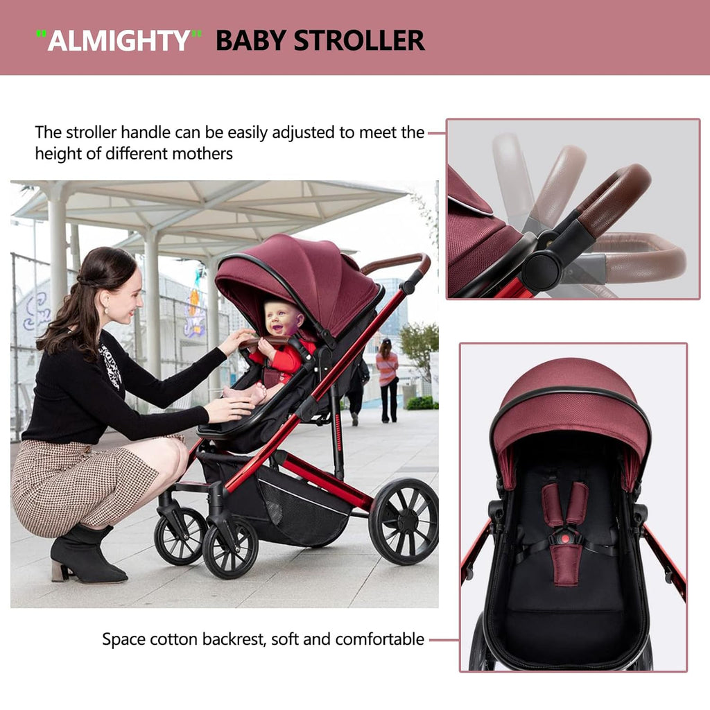 5 in 1 Baby Stroller,Reversible Infant Pushchair, Compact Fold Baby Stroller, Two-Way with Reversible Seat Design, with Aluminum Frame, Large Seat Area, Extra Large Storage Basket(Color:Black)