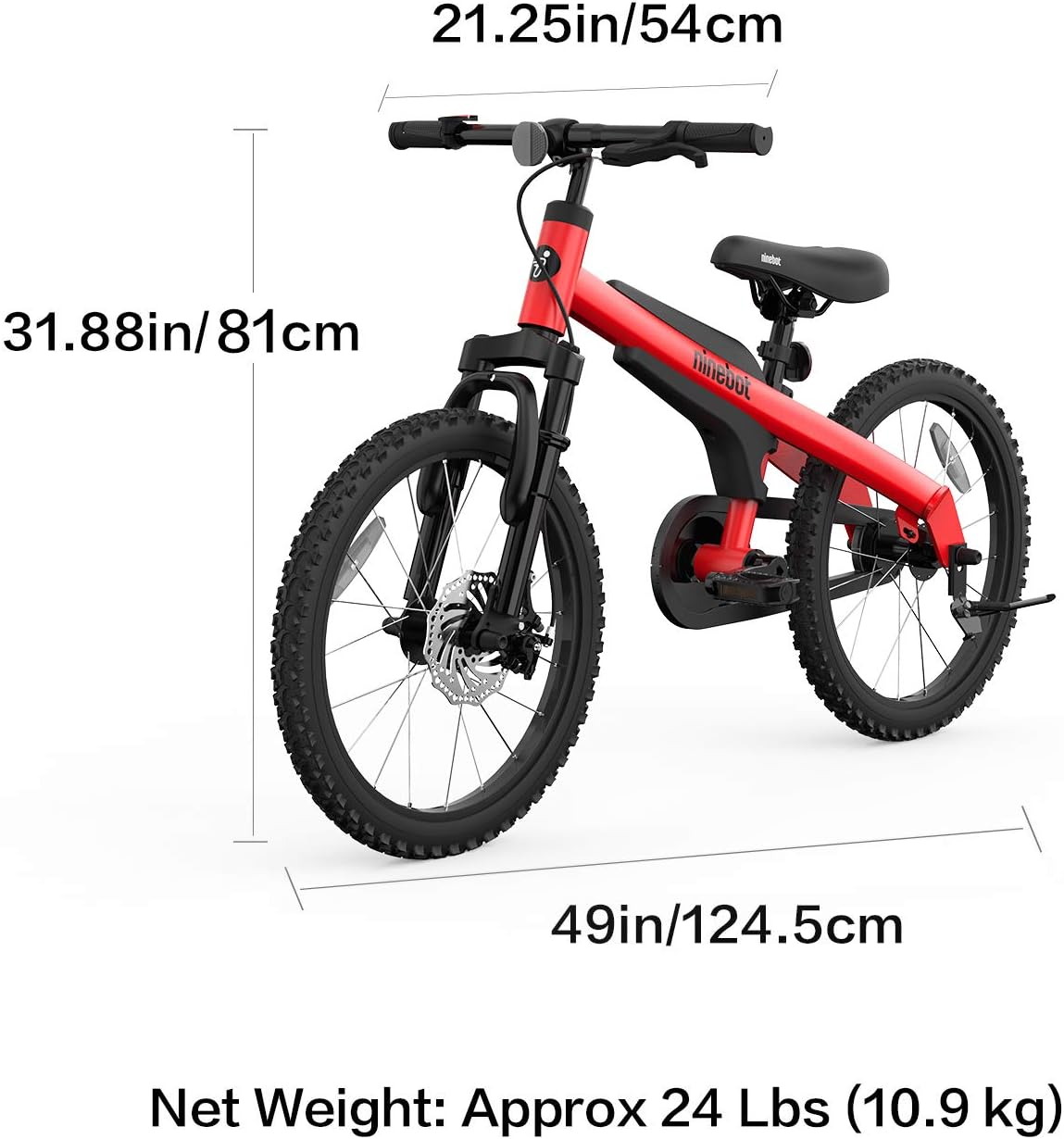 Segway Ninebot 18' Kids Bike Ages 5-10, w/Aerospace Aluminum Frame, Enclosed Chain, Shock Absorbing Suspension, Disc Brakes and Kickstand - Red & Blue