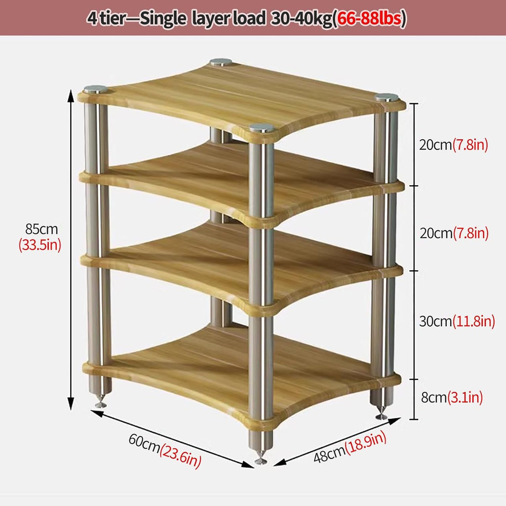 Heavy Duty HiFi Audio Rack Stand - Modern 4-Tier Media Tower for Living Room, Compact Stereo Equipment Shelves, Durable & Stylish Design, Ideal for Small Spaces