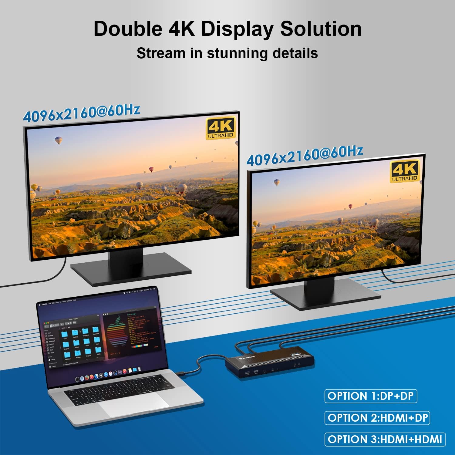 WAVLINK 4K Universal USB C Docking Station Dual Monitors, Displaylink Dock, 100W PD Charging for MacBook Neo/Air/Pro, Thunderbolt 4/3, USB-C Windows Mac, 2 DisplayPort & 2 HDMI, Ethernet, Audio