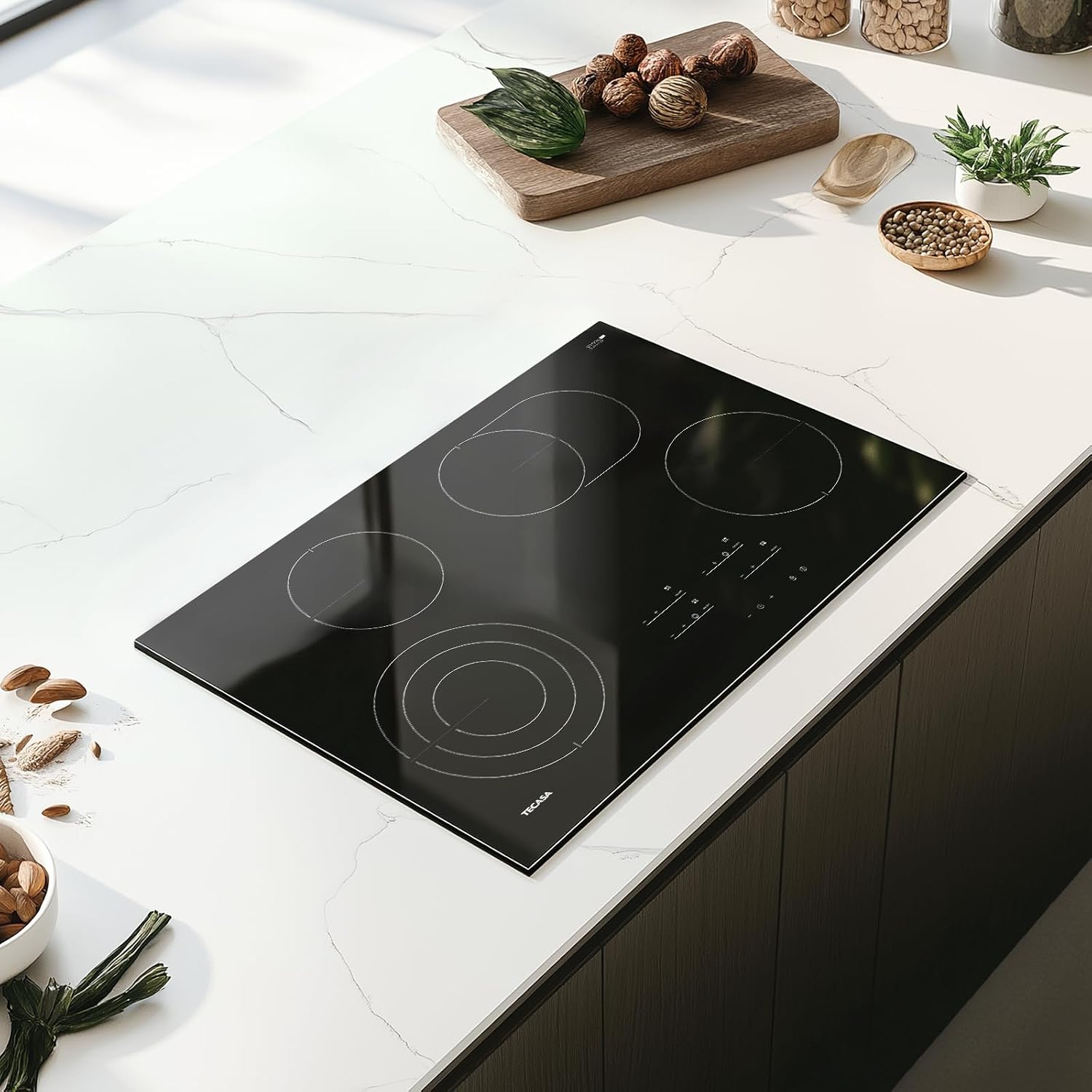 30 Inch Electric Cooktop, TECASA 7300W Radiant Electric Hob with 4 Burners, 240V Built-in Sensor Touch Control Stove Top with Child Safety Lock & Timer, 9 Heating Levels, Hard Wire (No Plug)
