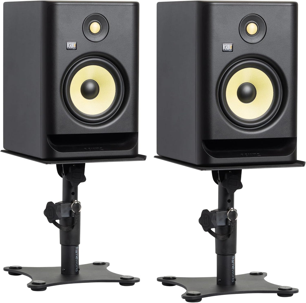 Gator Frameworks Desktop Studio Monitor and Speaker Stands with EVA Foam Padded Surface, Angle Adjustable from 0° to 15° – Set of 2 (GFWSPKSTMNDSK)