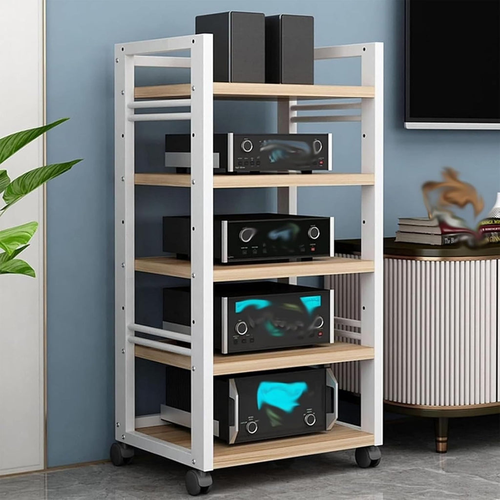 Large Capacity Vintage Stereo Console, Adjustable Outdoor 5-Tiers Audio Video Equipment Rack, Mobile Multi-Layer Commercial AV Media Stand/Bookshelf (Size : Style E)