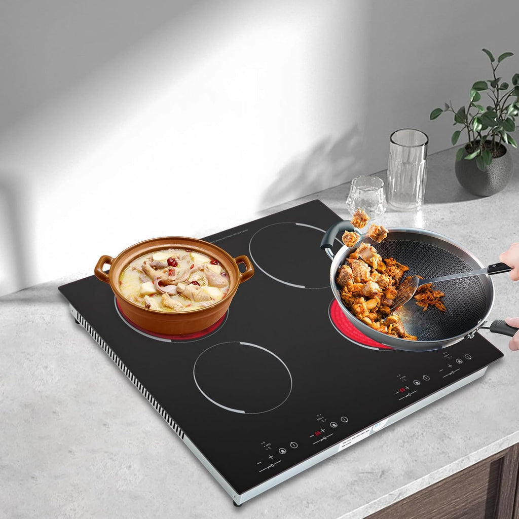 Built-in 4 Burners Electric Stove Electric Cooker Hob Cooktop, 3000W Power, 9 Heat Settings, Sensor Touch 110V