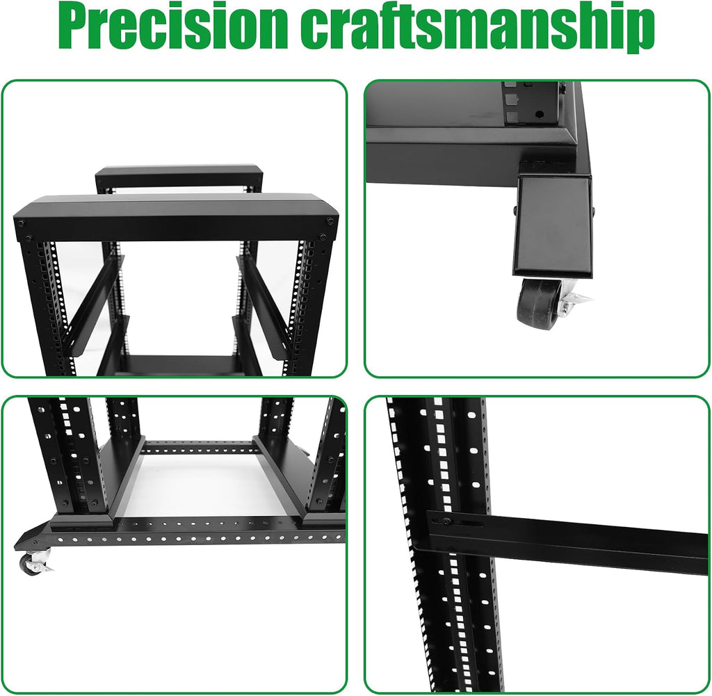 15U Server Rack/4-Post 19in Network Rack/Open Frame Rack with Wheels, Heavy-Duty Frame Cabinet/Adjustable Depth 15.75-13.75in GLOBALRACK(4POST-600-15U)