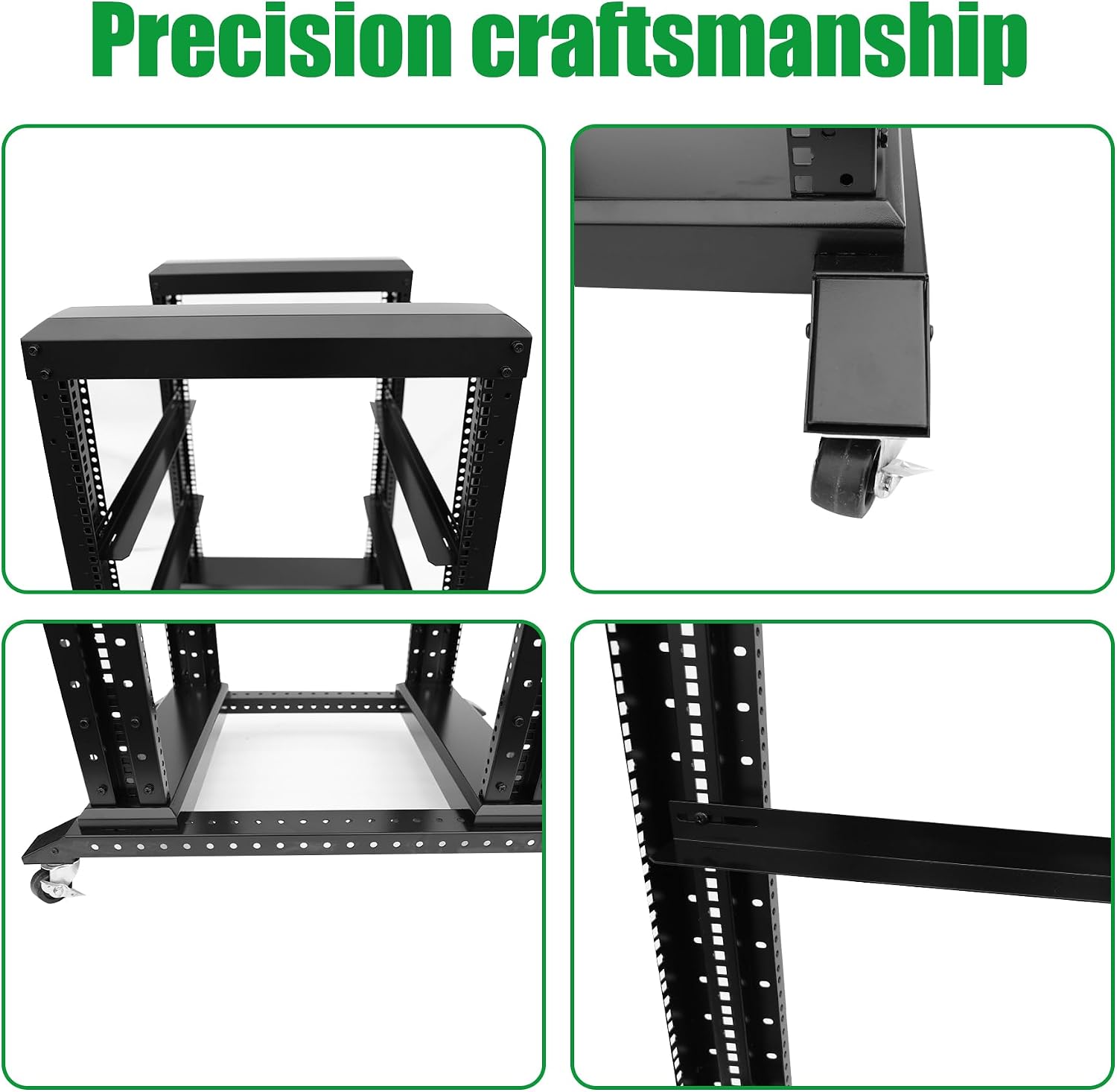 42U Server Rack/4-Post 19in Network Rack/Open Frame Rack with Wheels, Heavy-Duty Frame Cabinet/Adjustable Depth 15.75-13.75in GLOBALRACK，(4POST-600-42U)