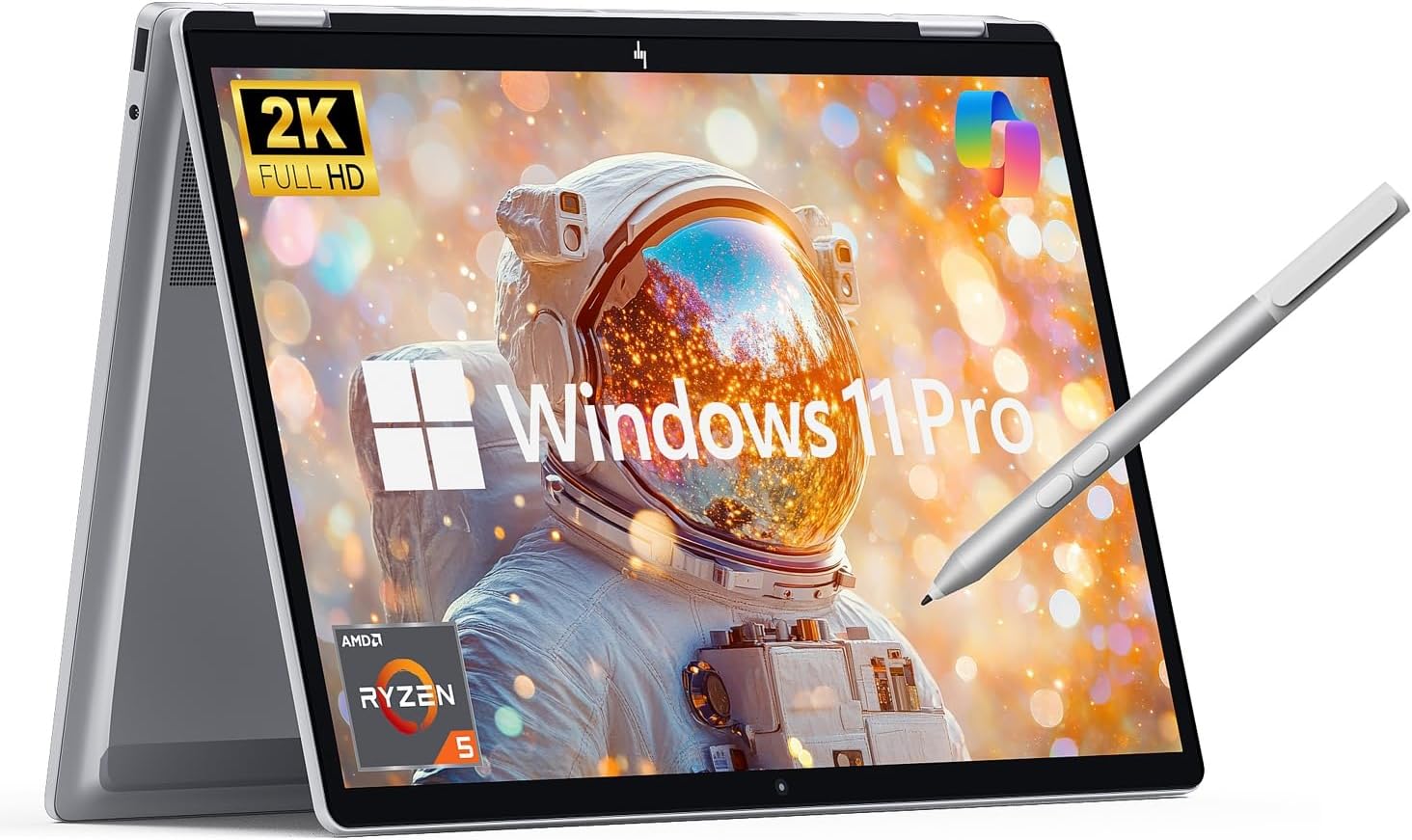 HP OmniBook X Flip 16 2 in 1 Touchscreen Laptop, 16' 2K FHD+ AMD Ryzen 5 220, 8GB DDR5 RAM 1TB SSD Copilot AI, 5MP IR Webcam, Backlit KB, Laptop for Business Student Home, Win 11 Pro with Stylus Pen