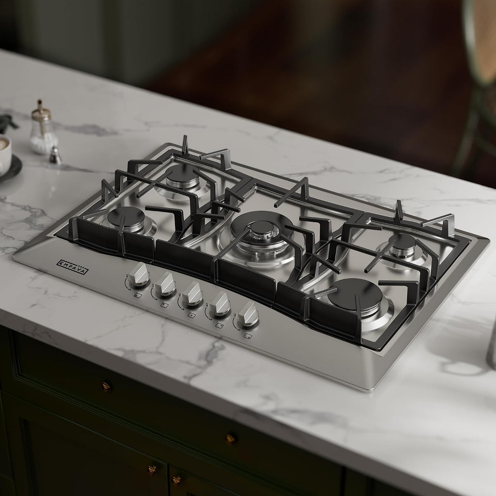 Empava 30 Inch Built-in Gas Cooktop with 5 Sealed SABAF Burners, Stainless Steel Surface, LPG/NG Convertible, Flame Failure Protection, Dishwasher Safe Grates