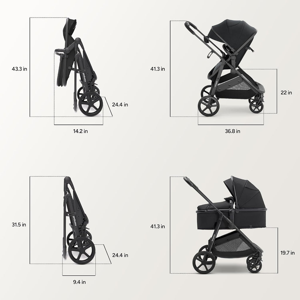 Mompush Wiz 2 in 1 Baby Stroller with Infant Pramette Mode, One Hand Fold Convertible Newborn to Toddler Stroller with Reversible Seat and Large UPF 50+ Canopy