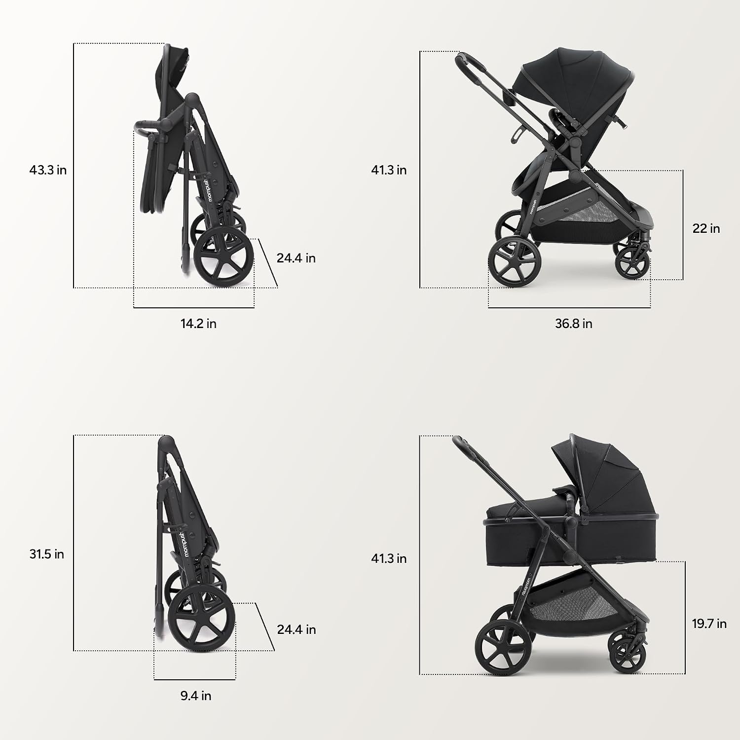 Mompush Wiz 2 in 1 Baby Stroller with Infant Pramette Mode, One Hand Fold Convertible Newborn to Toddler Stroller with Reversible Seat and Large UPF 50+ Canopy