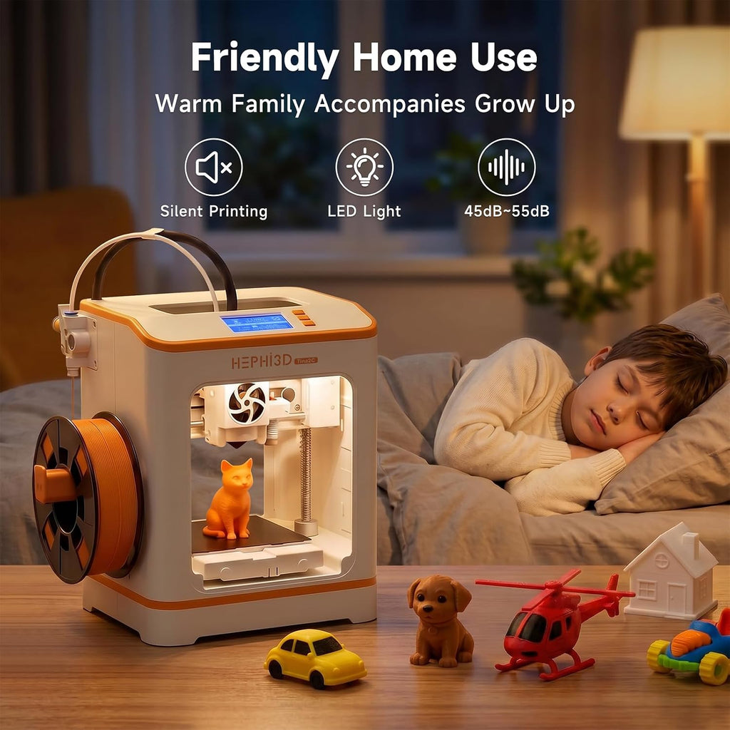 HEPHi3D TINA2C 3D Printer with WiFi Cloud Print, Fully Assembled Mini 3D Printer for Beginners and Kids, Auto Leveling, 2500+ Models APP Control 3D Printers Fully Open Source for Home, School, Office