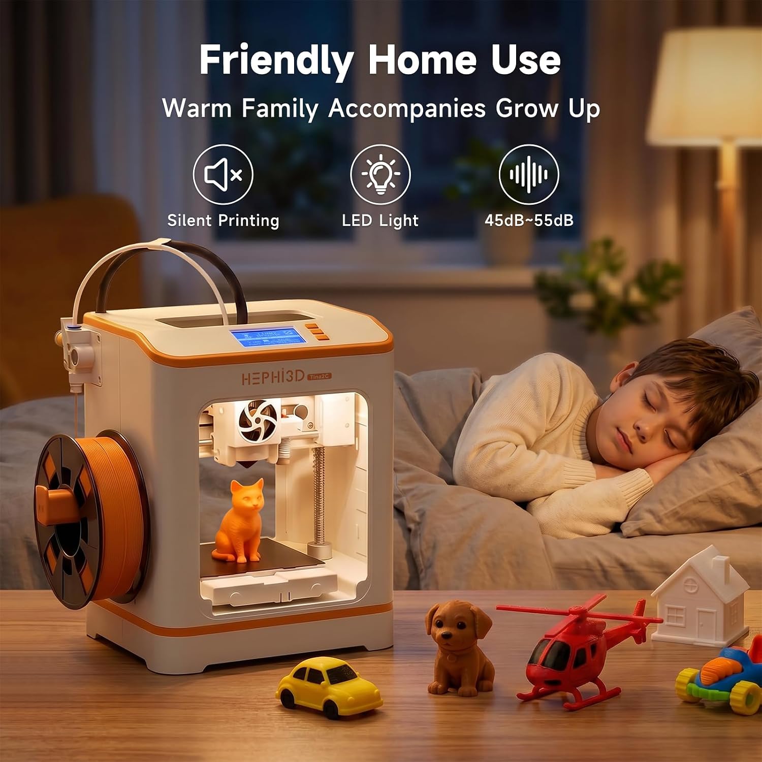 HEPHi3D TINA2C 3D Printer with WiFi Cloud Print, Fully Assembled Mini 3D Printer for Beginners and Kids, Auto Leveling, 2500+ Models APP Control 3D Printers Fully Open Source for Home, School, Office