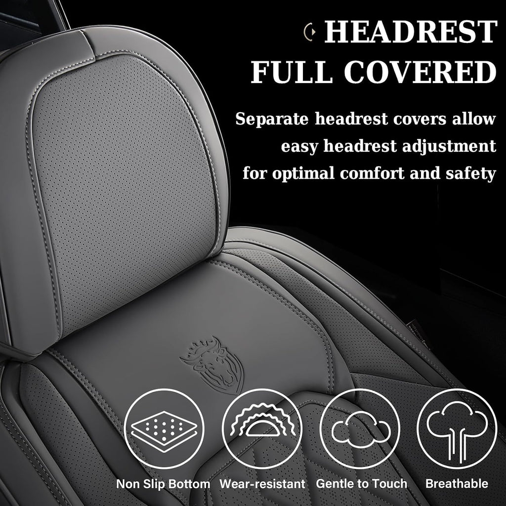 Coverado Car Seat Covers Full Set, Luxury Faux Leather Seat Covers for Cars, Waterproof Car Seat Protector, Gray Car Seat Cover, Universal Automotive Seat Covers Fit for Most Sedan SUV Trucks
